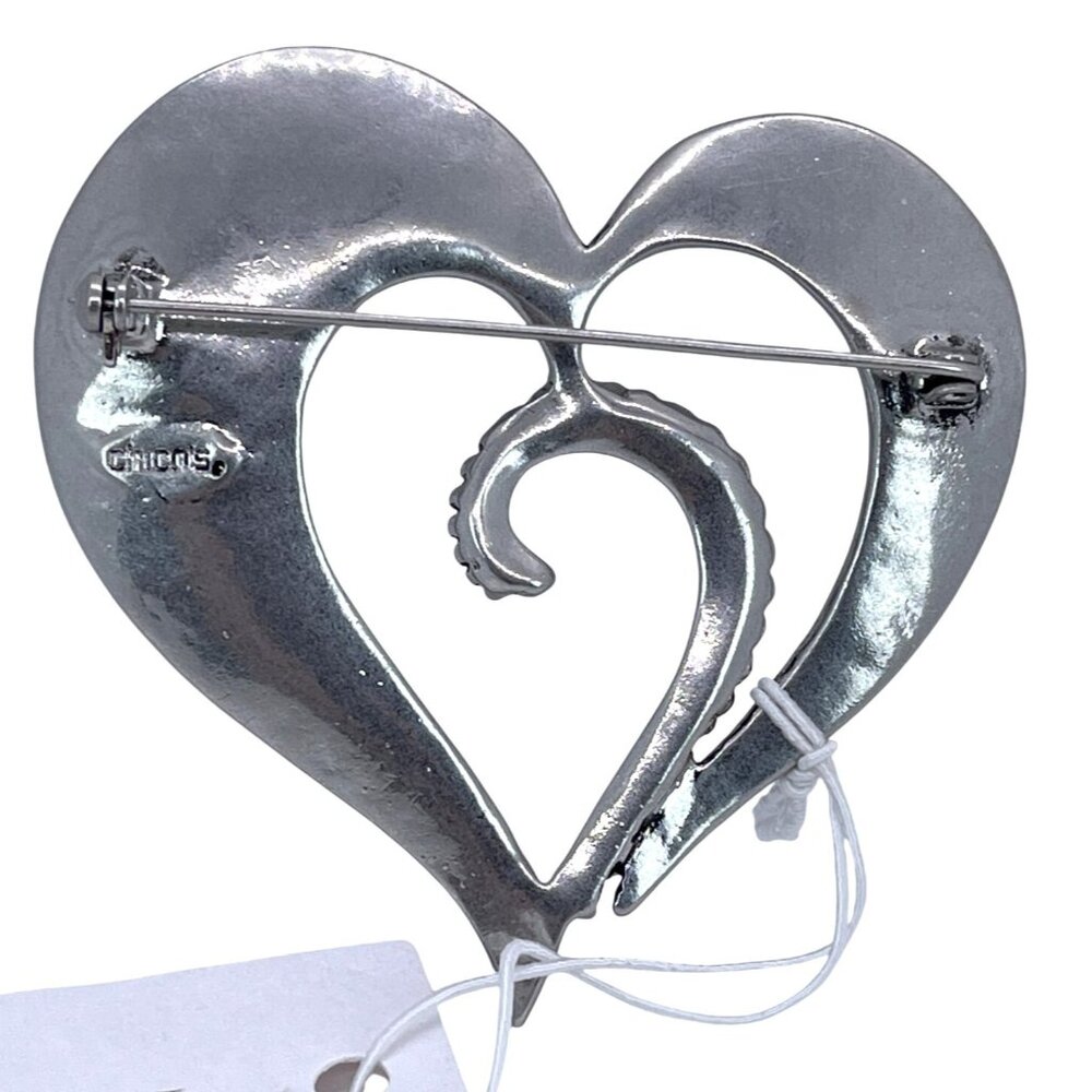 Rhinestone Heart Of Change Brooch Pin Chicos Silver-Tone Fashion Statement NWT - Picture 5 of 10